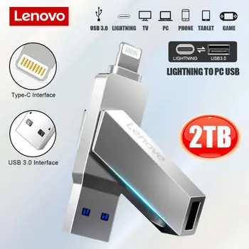 Lenovo Pero Disk 2TB 1 TB Disk USB Flash Pre iphone OTG Lightning USB3.0 Kovové Kl ' Úč Vysokorýchlostné Pamäťová Karta Memory Stick