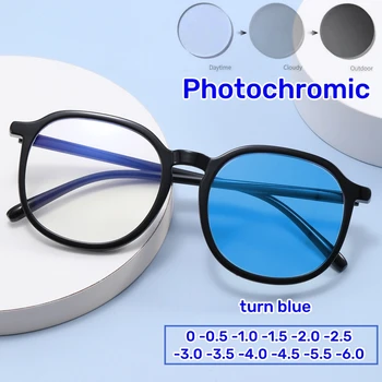 Čierny Rám Photochromic Krátkozrakého Okuliare, Anti-modré Svetlo Optické Krátkozrakosť Hotové Okuliare Ženskej Módy v Blízkosti Pohľad Okuliare
