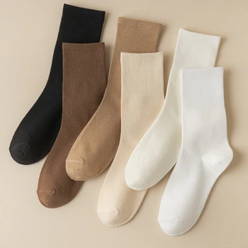 Nové 1/5 Páry jednofarebné Ponožky pre Ženy Priedušná Stredné Trubice Pletené Bavlny, Mäkké na Jar Jeseň kórejský Štýl Príležitostných Ponožky