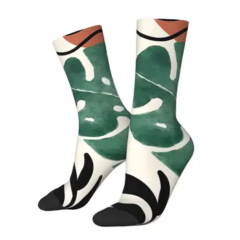 Vtipné Blázon Ponožky pre Mužov Abstraktné Akvarel Monstera Švajčiarsky Syr Tropické Leaf Umenie Boho Estetické Vytlačené Posádky Ponožky Darček