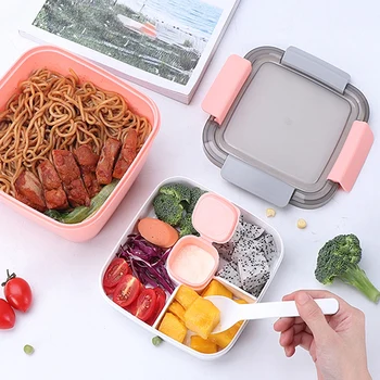Plastové Lunch Box Lunch Box S Vidlica Omáčkou Box, Microwaveable Piknik Box Šalát Konzervovanie Ovocia