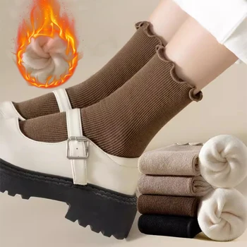 Ženy Cashmere Ponožky Winter Boot Farbou Zahustiť Teplé Bežné Bavlna Načechraný Polovice Trubice Žena Pohodlné Mäkké Domov Poschodí Ponožka