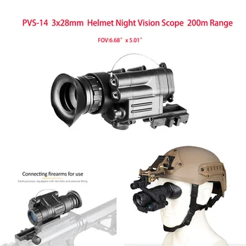 PVS14 Prilba Nočné Videnie Monokulárne Rozsah Pamiatky 3x28mm s Mount Držiak 200m Rozsah Infračervené NVG Taktické Okuliare Pre Lov
