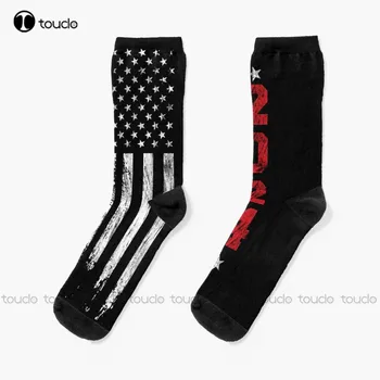 Trump 2024 Americký Núdzi Vlajka Vintage Graphic Tee Ponožky, Bavlnené Ponožky Pre Ženy, Halloween, Vianočné Módy Nové Darček
