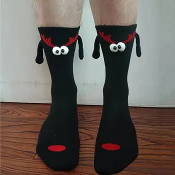 Magnetické Spojenie Ponožky Vianočné Magnetické Sacie Pár Ponožky Snowflake Tlač Zábavné Veľké Oči Držanie Ruky pre Páry