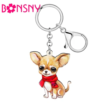 BONSNY Akryl Orange Chihuahua Psa Keychains Vianočné Šteňa Krúžok Pre Ženy, Dieťa domáce Zvieratá Darčeky Kabelku Auto Batoh Príslušenstvo