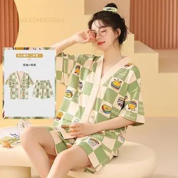 Letné Cartoon Odev KimonoStyle Mladých Žien Pajama Sady Pyžamá Femme Sleepwear Ženské Plavky Pijama Mujer oblečenie pre voľný čas