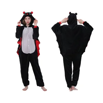 Nové Zimné dámske jednodielne Flanelové Pyžamo Black Bat Cartoon Zvierat oblečenie pre voľný čas Cosplay Kostým Rodič-Dieťa s Kapucňou Dlhý Rukáv