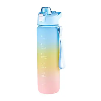 Nápoj Fľaša Gradient Farba Motivačný Fľaša Na Vodu S Slamy A Času Značku Nepresakuje Veľká Športová Fľaša Na Pitie Opakovane