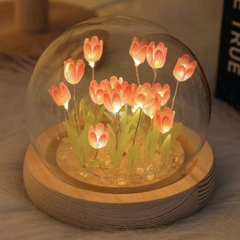 DIY Ružová Tulipán Nočné Svetlo 9 Kvety USB Charing Simulácia Kvet Spálni Spacie Lampy, Ručne vyrábané Darčeky, Outdoor Záhrada