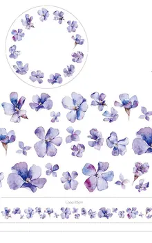 Fialová Kvetinový Maskovanie PET Pásky Plánovač Vestník Kvetinová Výzdoba Krásne Nálepky Petal