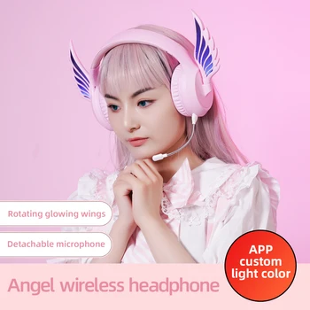 Anjelské Krídla Dievča Slúchadlá ENC Zníženie Hluku Bluetooth 5.3 Headset Podporu RGB Osvetlenie S APP control pre Dievčatá Dary