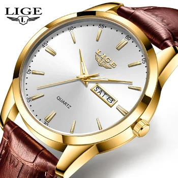 LIGE Quartz Hodinky pánske Módne Business Hodinky pre Mužov Značky Luxusné Kožené Dátum Náramkové hodinky Svetelný Nepremokavé Montre Homme