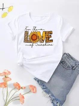 Ženy Top Módne O-krku Oblečenie Tlač Oblečenie Láska Vintage Kvet Grafické T-shirt Krátkym Rukávom Lady Žena Tričko Tee