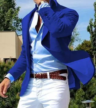 Kráľovská Modrá Pánske Obleky Jedno Tlačidlo 2 Kusy Formálne Klope Ploché Business Tuxedos Tailcoat Groomsmen Pre Svadobné(Sako+Nohavice)