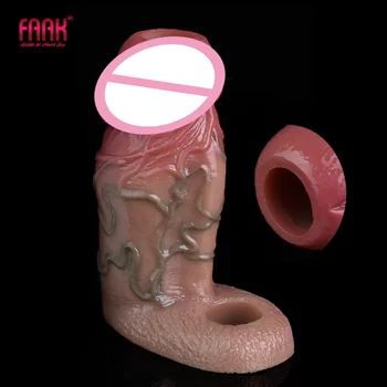 FAAK Silikónové Penis Rukáv Strecthable Realistické Duté Dildo Plášť S Anti-drop Krúžok Sexuálne Hračky Pre Mužov Penis Rozšírenie