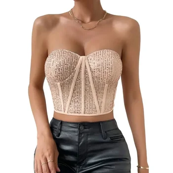 Nové Sequin Top a Backless Fishbone Belted Tank Top