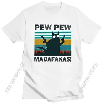 Jedinečné pánske Pew Pew Madafakas Tričko Krátke Rukávy Bavlna T-Shirt Vytlačené Vintage Zábavné Majiteľov Mačiek Tee Tričko Oblečenie Darček