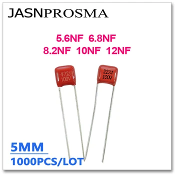 JASNPROSMA CBB kondenzátor ihrisku 5MM 100V 250V 630V 1000PCS 5.6 NF 6.8 NF 8.2 NF 10NF 12NF 562J 682J 822J 103J 123J 0.01 UF DIP 5%
