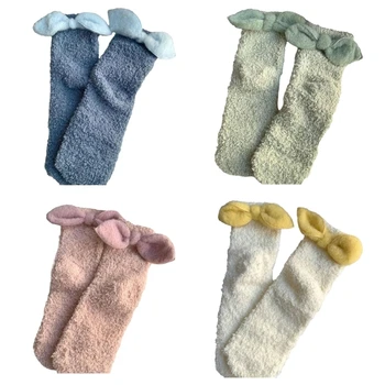 Ženy Coral Fleece Ponožky Pribrala Teplé Bowknot Fuzzy Krytý Spacie Ponožky