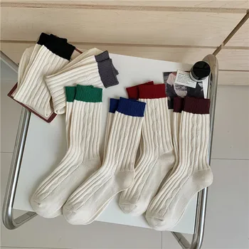 Jednofarebné Ponožky Ženy Jeseň V Zime Teplé Pletené Dlhé Ponožky Japončina Kórejčina Módne Harajuku Retro Streetwear Športové Ponožky Sox