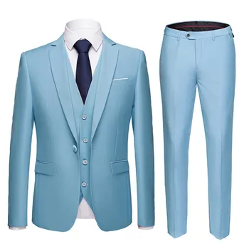 Muži móda 3 ks svadobný oblek módne pánske slim farbou business office suit nastaví veľkosť mužov Sako+nohavice+vesta