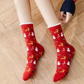 Dámy Vianoce V Teple Roztomilé Ponožky Vlnené Vianočné Vzor Vytlačené Ponožky Super Mäkké Pohodlné Ponožky Pre Ženy