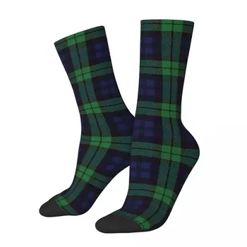 Black Sledovať Modré, Zelené A Čierne Kockované Škótskej Vojenské Tartan Kawaii Ponožky Športové Cartoon Vzor Ponožky