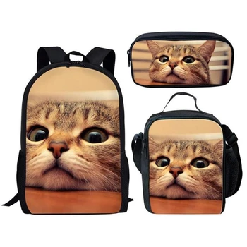 Populárne Módne Zábavné Mačiatko Mačka 3D Tlač 3ks/Set žiaka Školské Tašky Notebook Daypack Batoh Obed taška peračník