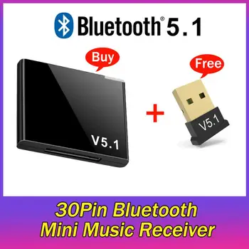 Mini 30Pin Bluetooth 5.1 A2DP Hudba Prijímač Bezdrôtový Stereo Audio 30 Pin Adaptér Pre I-VLNA, IPod, Prenosný Analógový Konektor Reproduktora