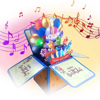 Blahoželáme k Narodeninám, Blahoželanie S Svetlo Sviečky Hudbu batériové 3D Prekvapenie Pohľadnice Pop-Up Karty Jedinečné Darčeky Ho/Ju
