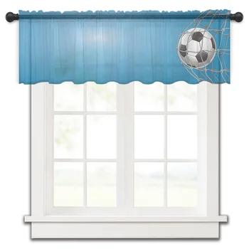 Cartoon Futbal Čistý Blue Gradient Malé Okno Opony Tylu Úplnej Krátke Záclonové Spálne, Obývacia Izba Domova Voile Závesy