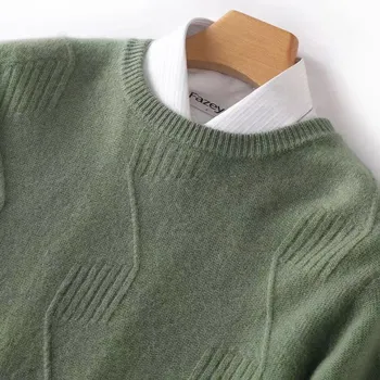 Cashmere Zmiešané SweaterMen je Voľné Pribrala O-krku Jeseň Zima Farbou Vianočné Pulóvre Muž Pletené Vlnený Sveter
