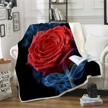 HX Módne Kvetinový Prikrývky Červené Ruže Rosa Dymu Art 3D Grafické Hodiť Deka na Postele, Gauč Dvojité Vrstva Deky Prenosné