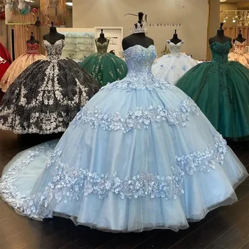 Princezná Plesové Šaty, Quinceanera Šaty Svetlo Modrej Vestidos De 15 Años Milú Appliques Sweet 16 Prom Šaty