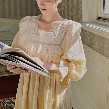 Čistá Bavlna Viktoriánskej Noc Šaty Princezná Z Rozprávky Sleepwear Jeseň Zima Ženy Sladké Čipky Dlhé Šaty, Peignoir Vintage Nightgowns