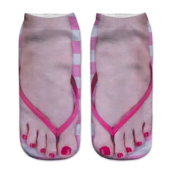 3D Vzor Manikúra Tlač Ponožky Flip Flop Zábavnej Skryté Beží Ponožky Ženy Low Cut Členok Teplé Pančuchy