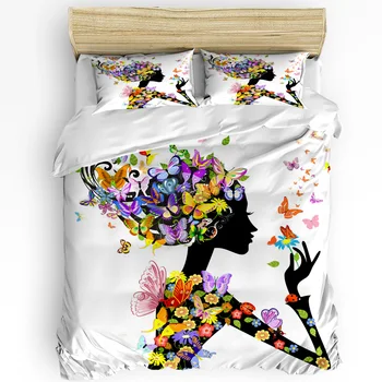 Farebné Kvetinové Butterfly Girl Dieťa posteľná bielizeň Set 3ks Perinu obliečka na Vankúš Deti, Dospelých Deka Kryt Manželská Posteľ Nastaviť bytový Textil